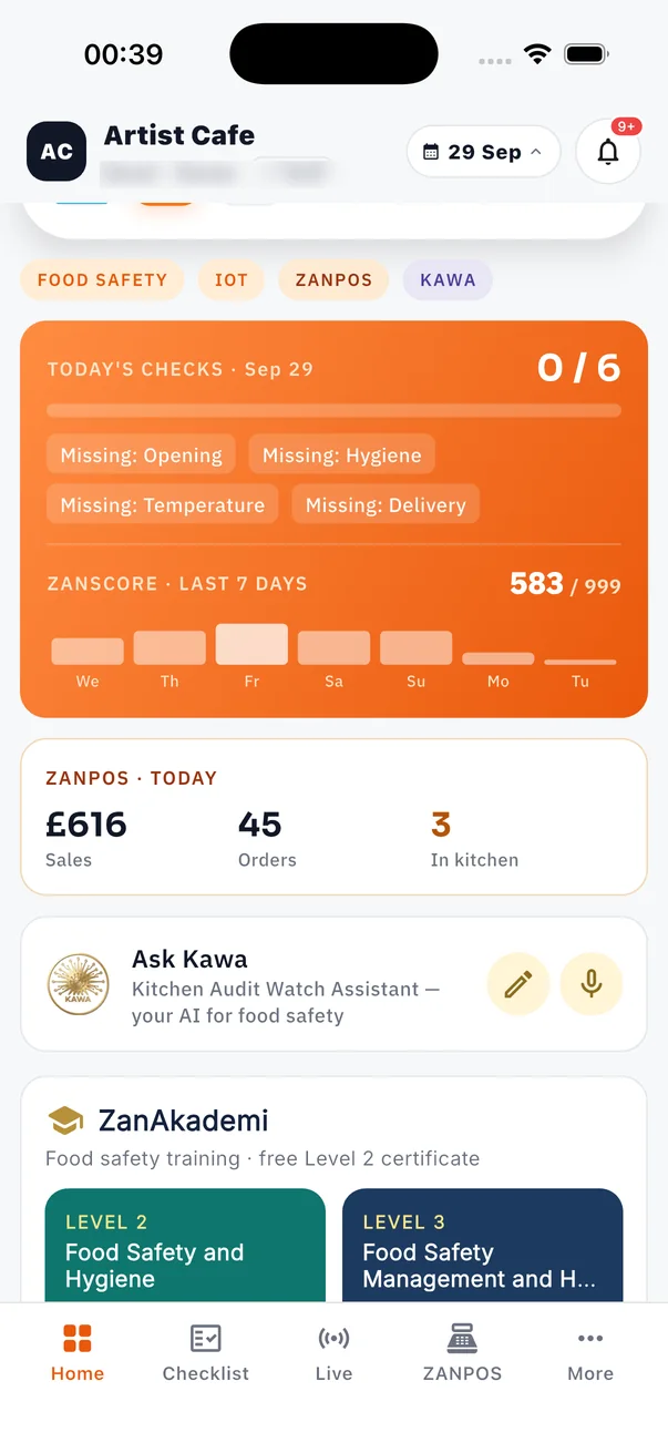 Kawa AI on every screen — Zanspace app screen