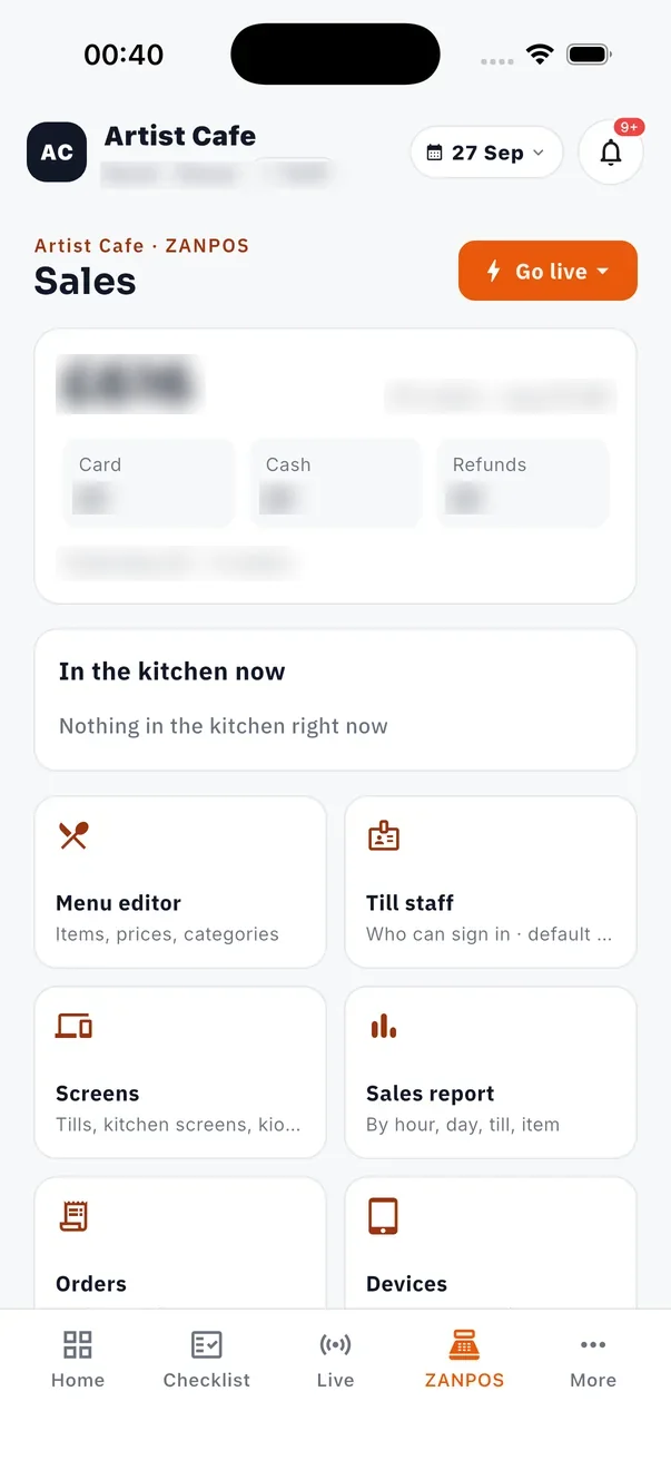 ZanPOS in the Zanspace app